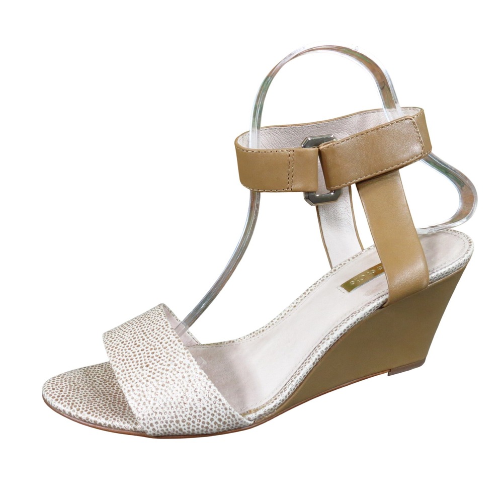 Louise et Cie Phiona Women Wedge Sandals Size 8 Dressy Tan Gold Leather